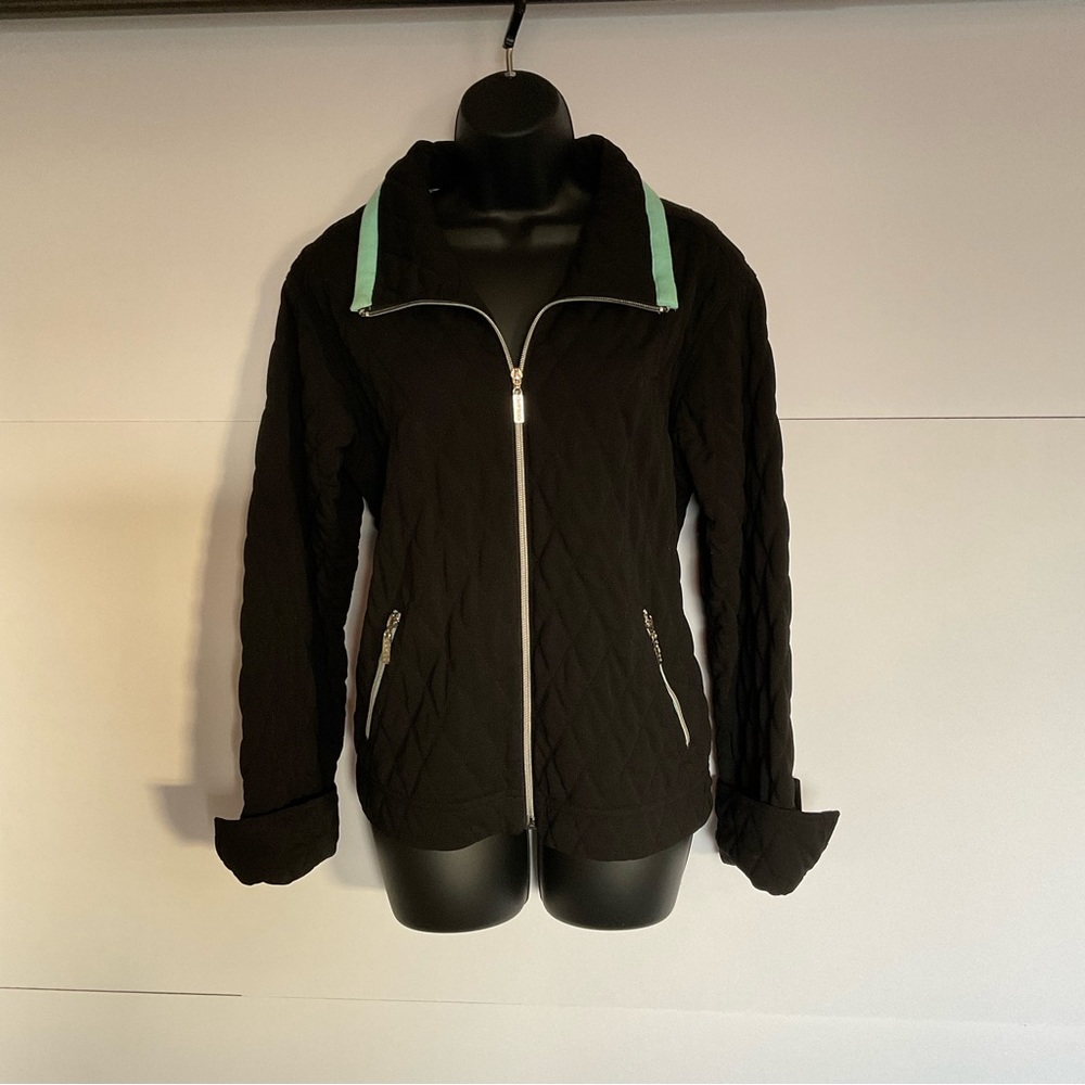 De Roo quilted blazer, black with mint accent. Large.